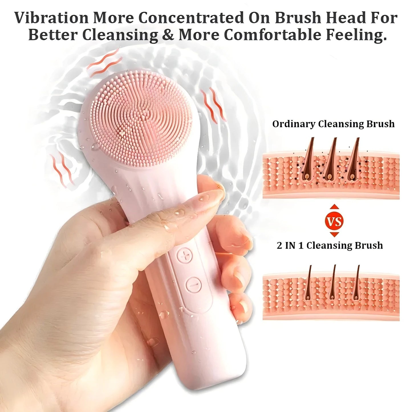 Electric Silicone Face Cleansing Brush Heated Vibrating Scrubber