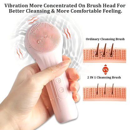 Electric Silicone Face Cleansing Brush Heated Vibrating Scrubber