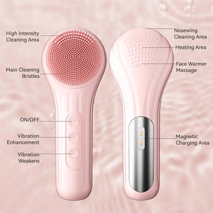 Electric Silicone Face Cleansing Brush Heated Vibrating Scrubber