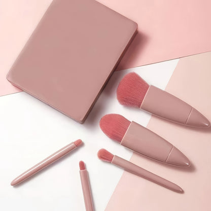 Portable Pink Makeup Brush Kit Mirror Beauty Tools