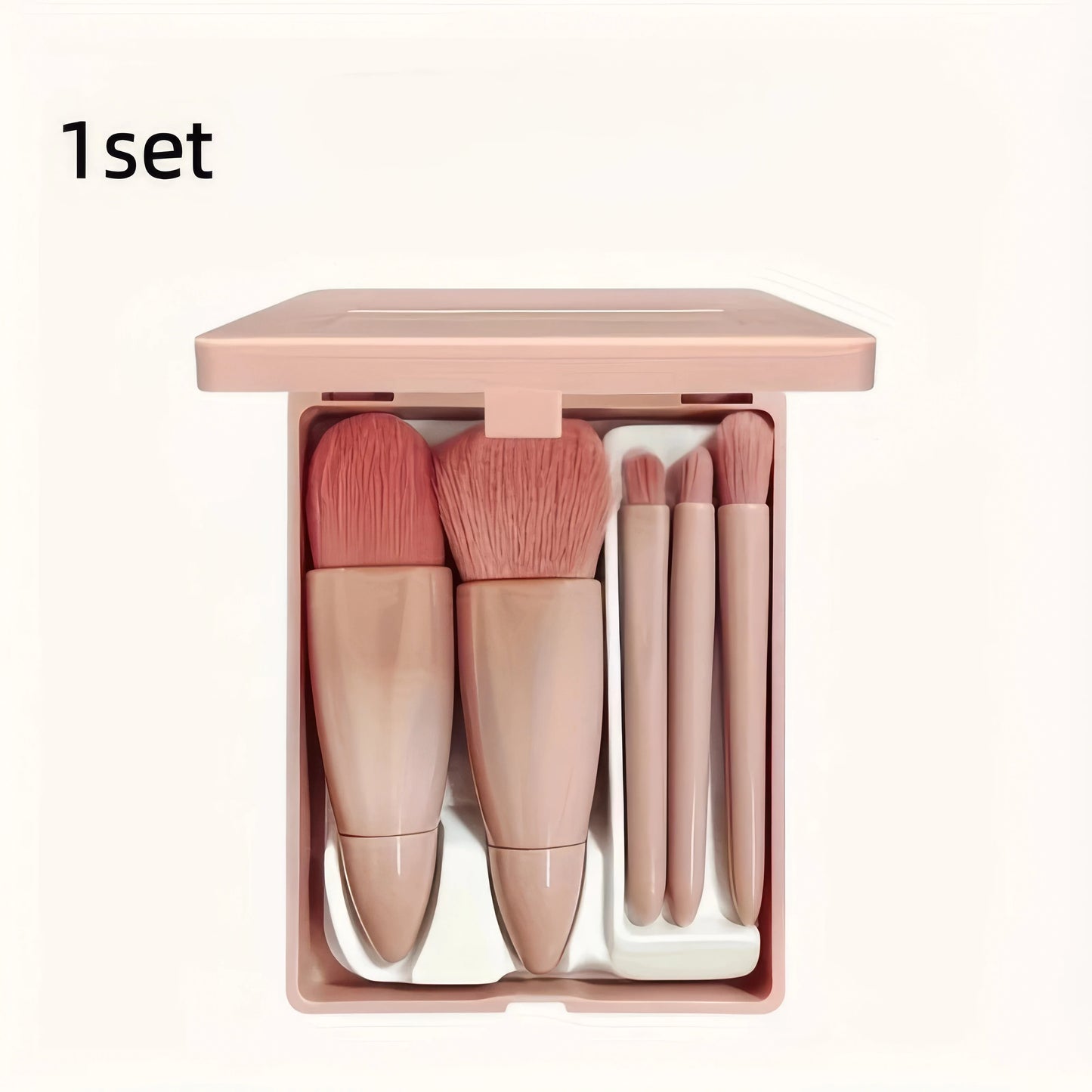 Portable Pink Makeup Brush Kit Mirror Beauty Tools