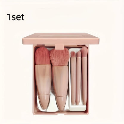 Portable Pink Makeup Brush Kit Mirror Beauty Tools