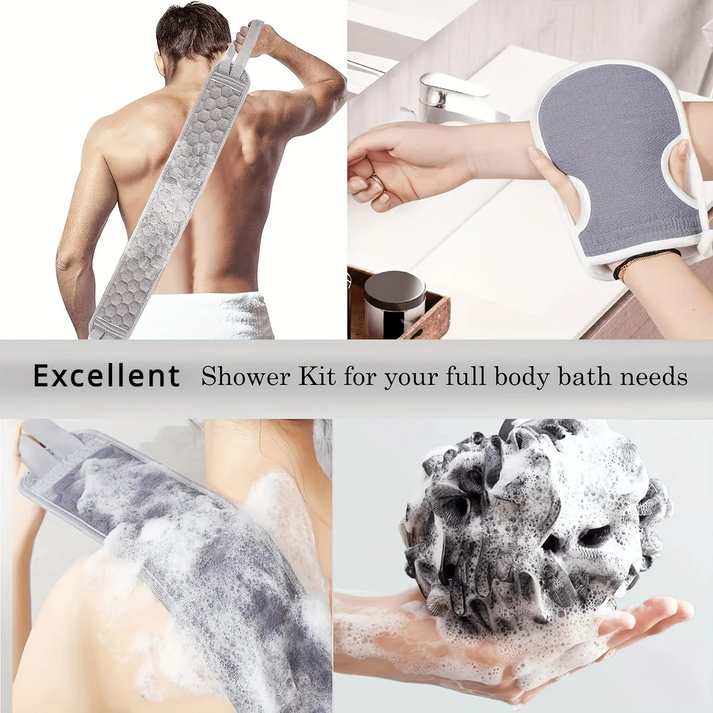 Exfoliating Body Scrubber Bath Glove Loofah Shower Set