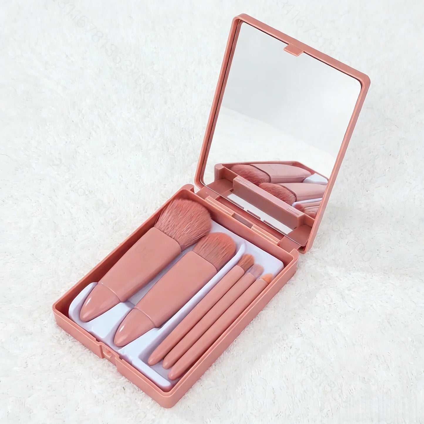 Portable Pink Makeup Brush Kit Mirror Beauty Tools