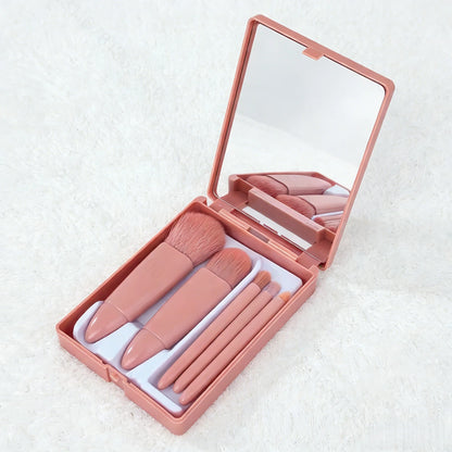Portable Pink Makeup Brush Kit Mirror Beauty Tools