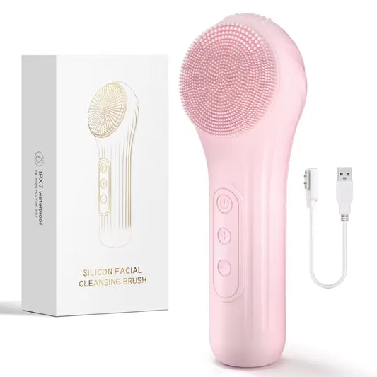 Electric Silicone Face Cleansing Brush Heated Vibrating Scrubber