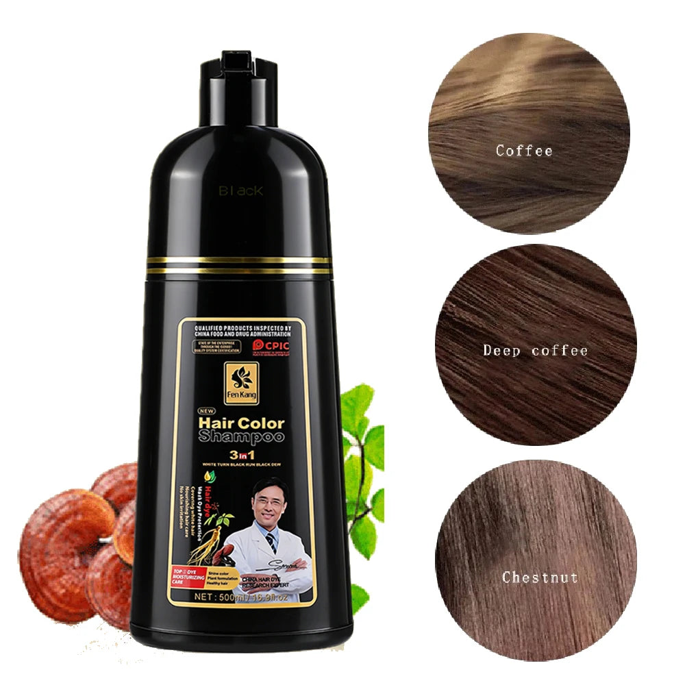 3 In 1 Black Hair Dye Shampoo Care