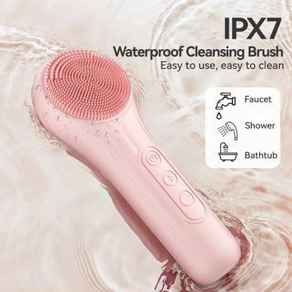 Electric Silicone Face Cleansing Brush Heated Vibrating Scrubber